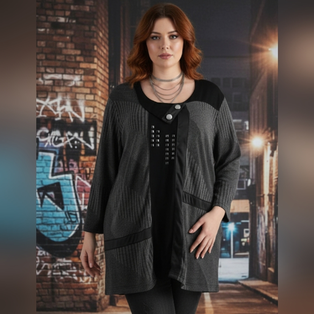 Claire France asymmetrical patterns quarter sleeves tunic, plus size 3X